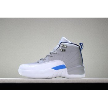 Kid's Air Jordan 12 Wolf Grey University Blue-White Shoes